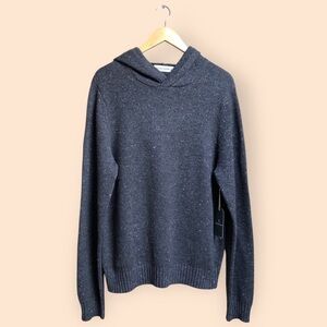 Mutual Weave NWT MENS Cotton Knit Pullover Hooded Sweater Charcoal Speckled L